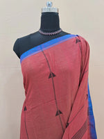 Dark Peach Khadhi Cotton Saree 1