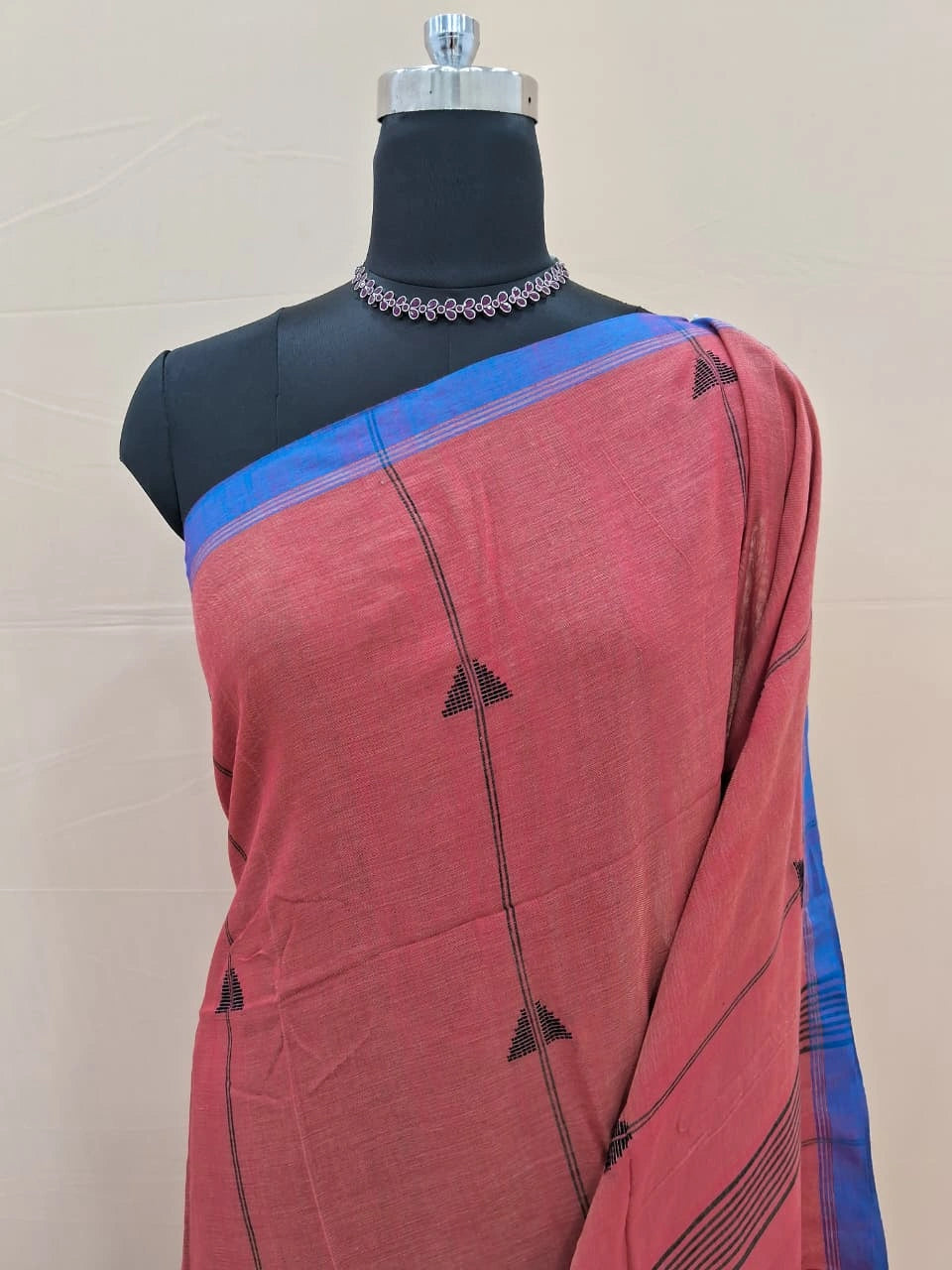 Dark Peach Khadhi Cotton Saree 1
