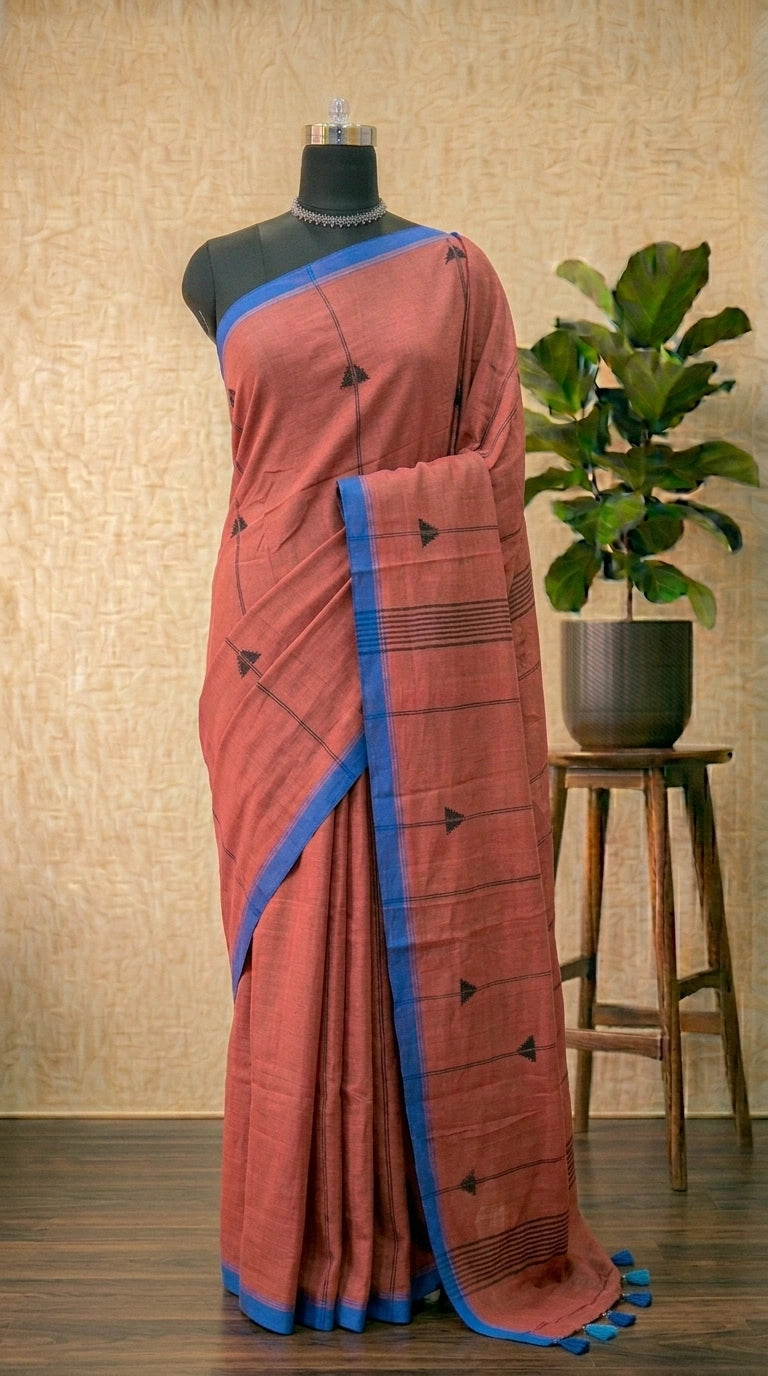 Dark Peach Khadhi Cotton Saree