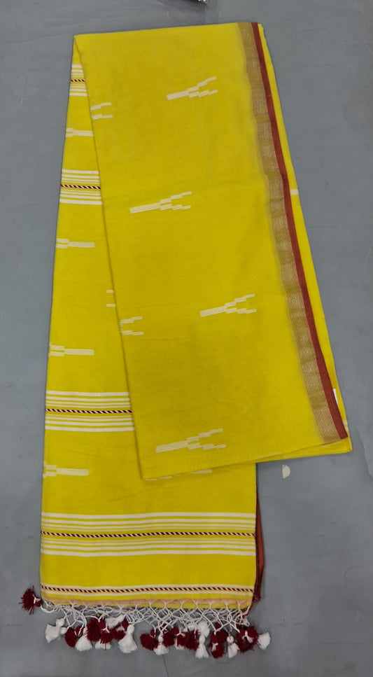 Lemon Yellow Khadhi Cotton Saree