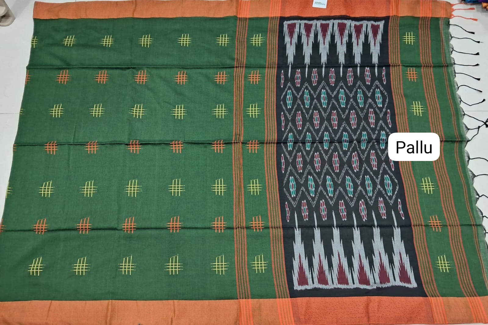 Green Khadhi Cotton Saree  pallu