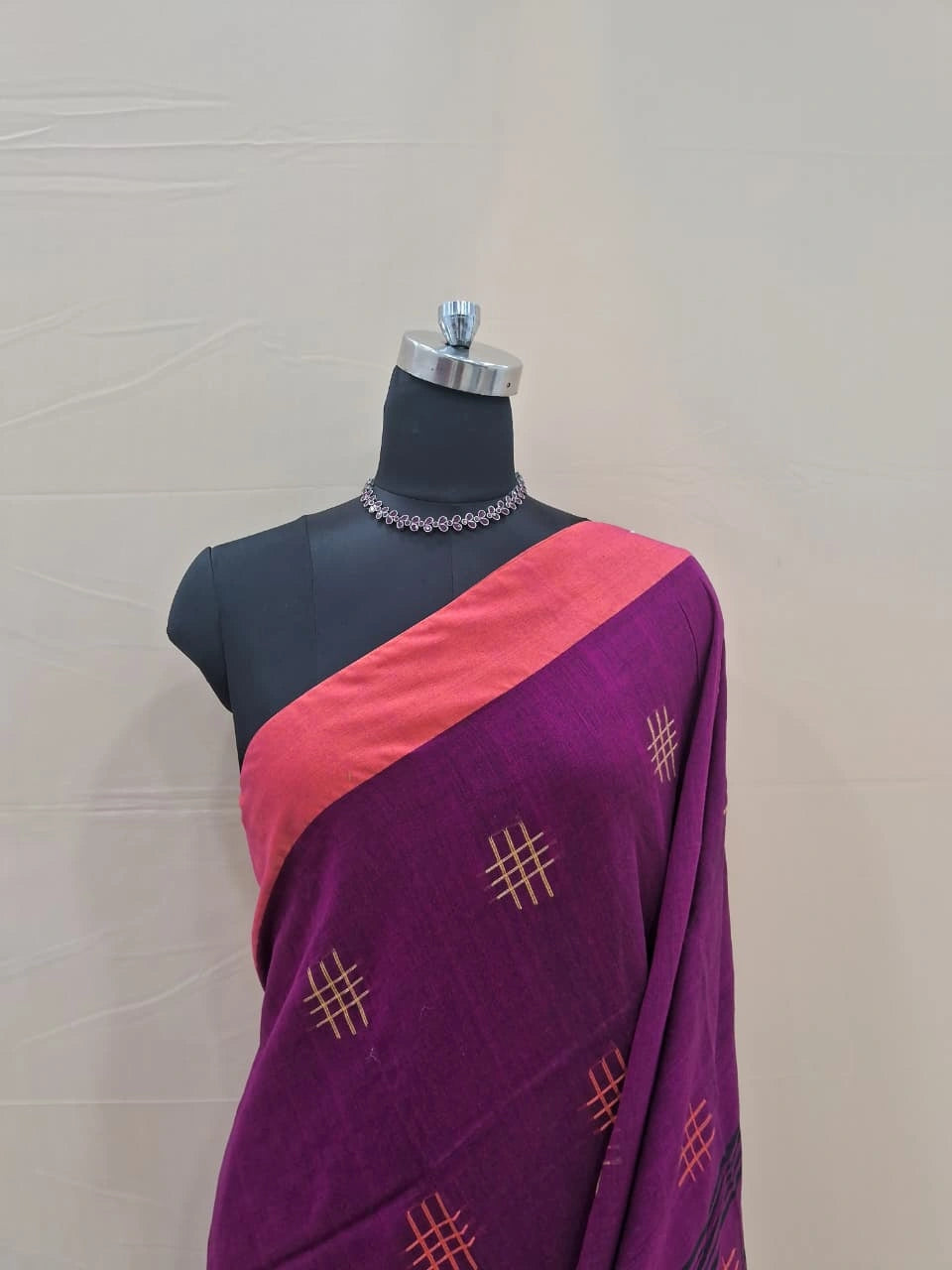 Magenta Pink Khadhi Cotton Saree 1