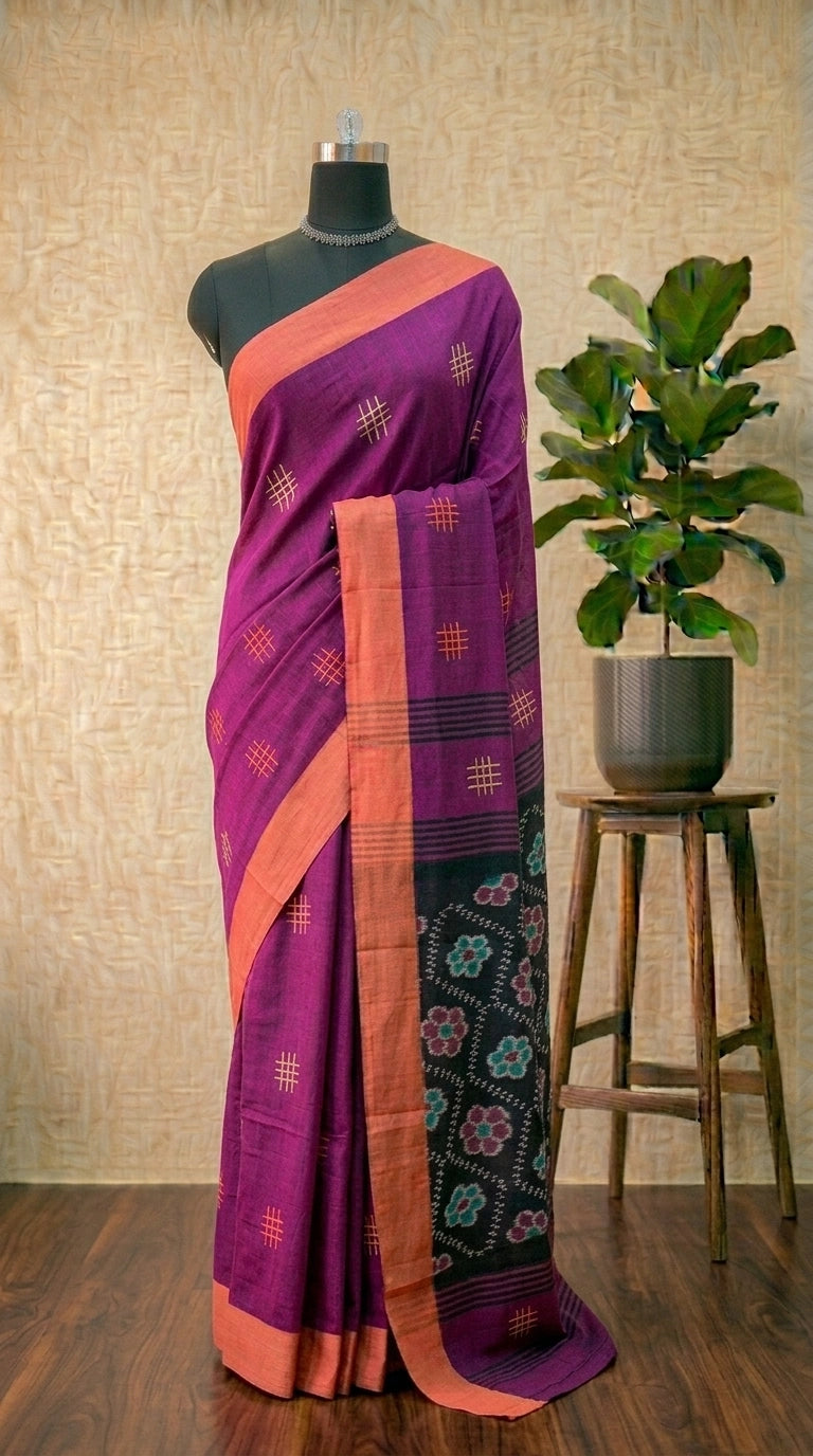 Magenta Pink Khadhi Cotton Saree