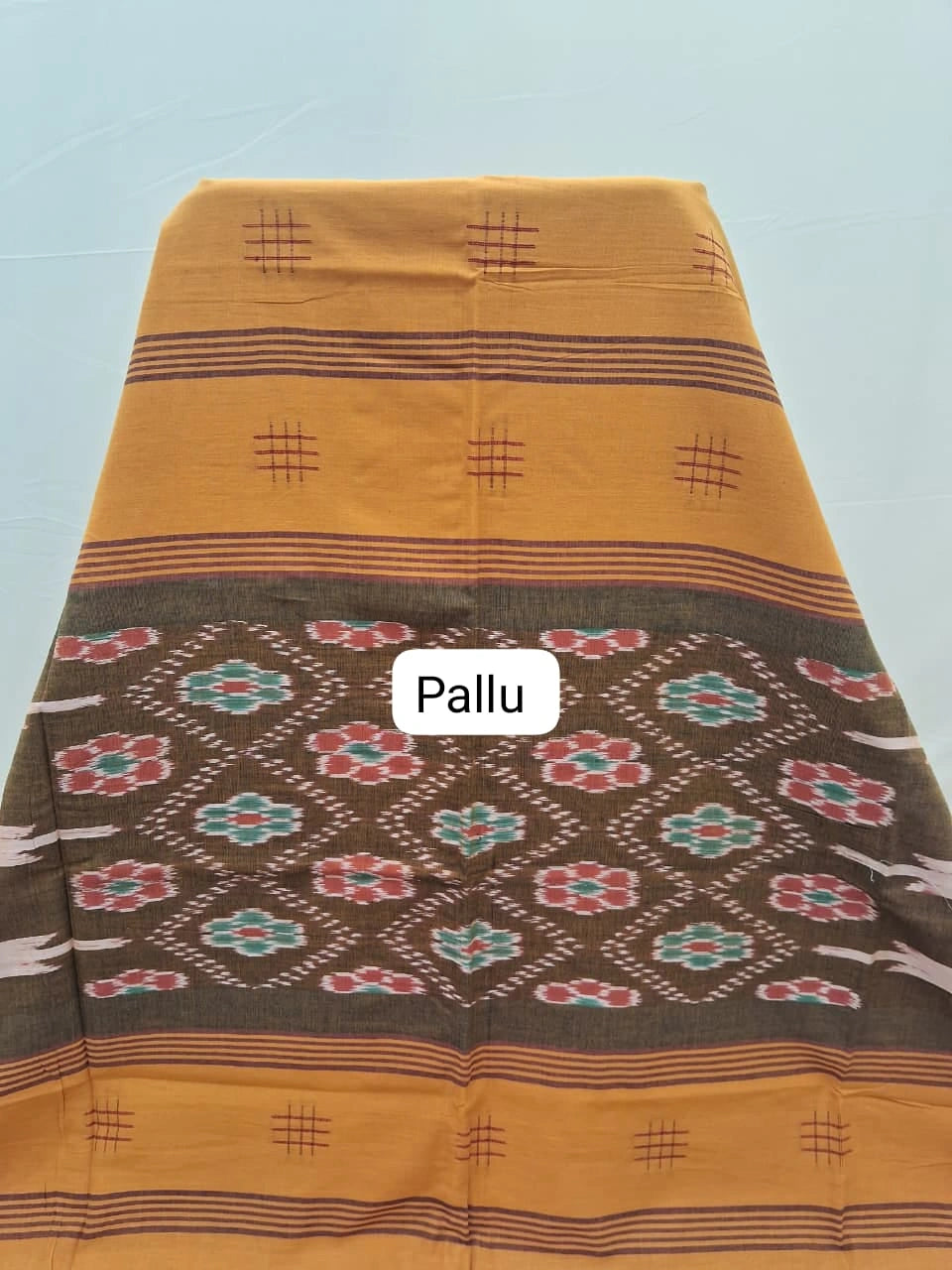Mango Yellow Khadhi Cotton Saree pallu