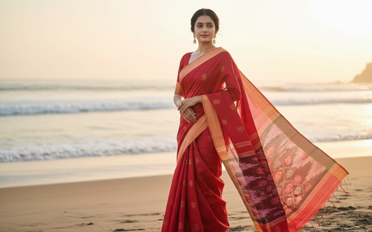 Candy Red Khadhi Cotton Saree