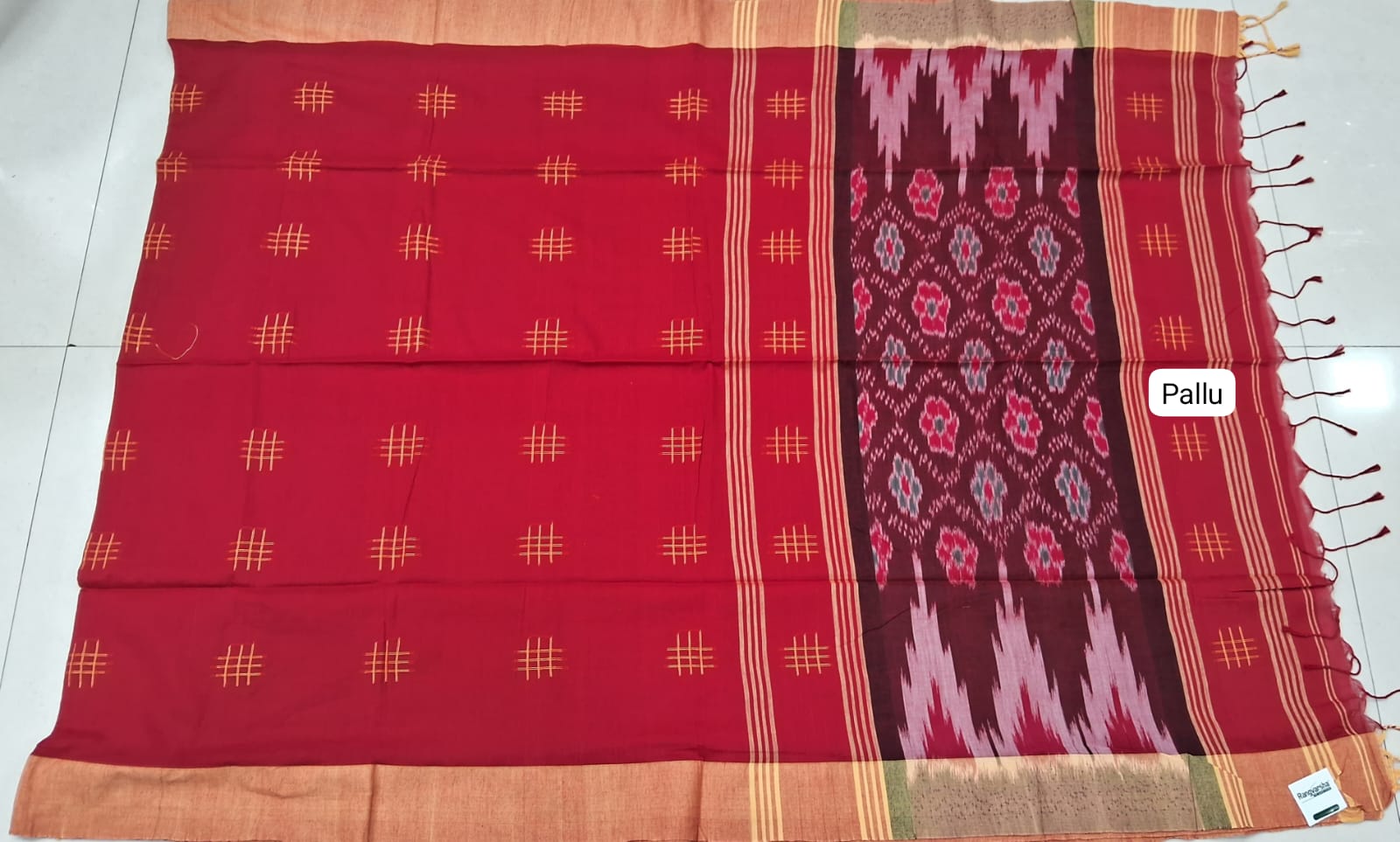 Candy Red Khadhi Cotton Saree allu