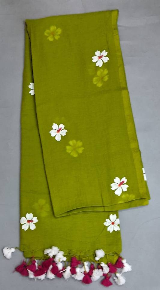 Leaf Green Khadhi Cotton Saree