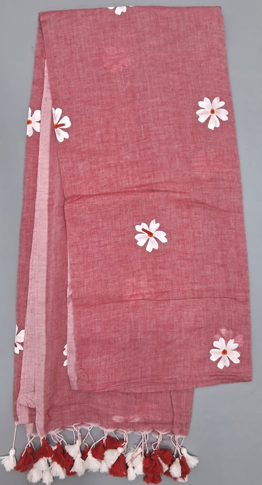 Coral Pink Khadhi Cotton Saree