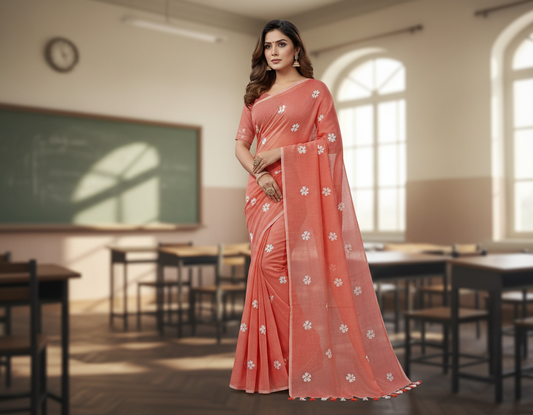 Orange Khadhi Cotton Saree