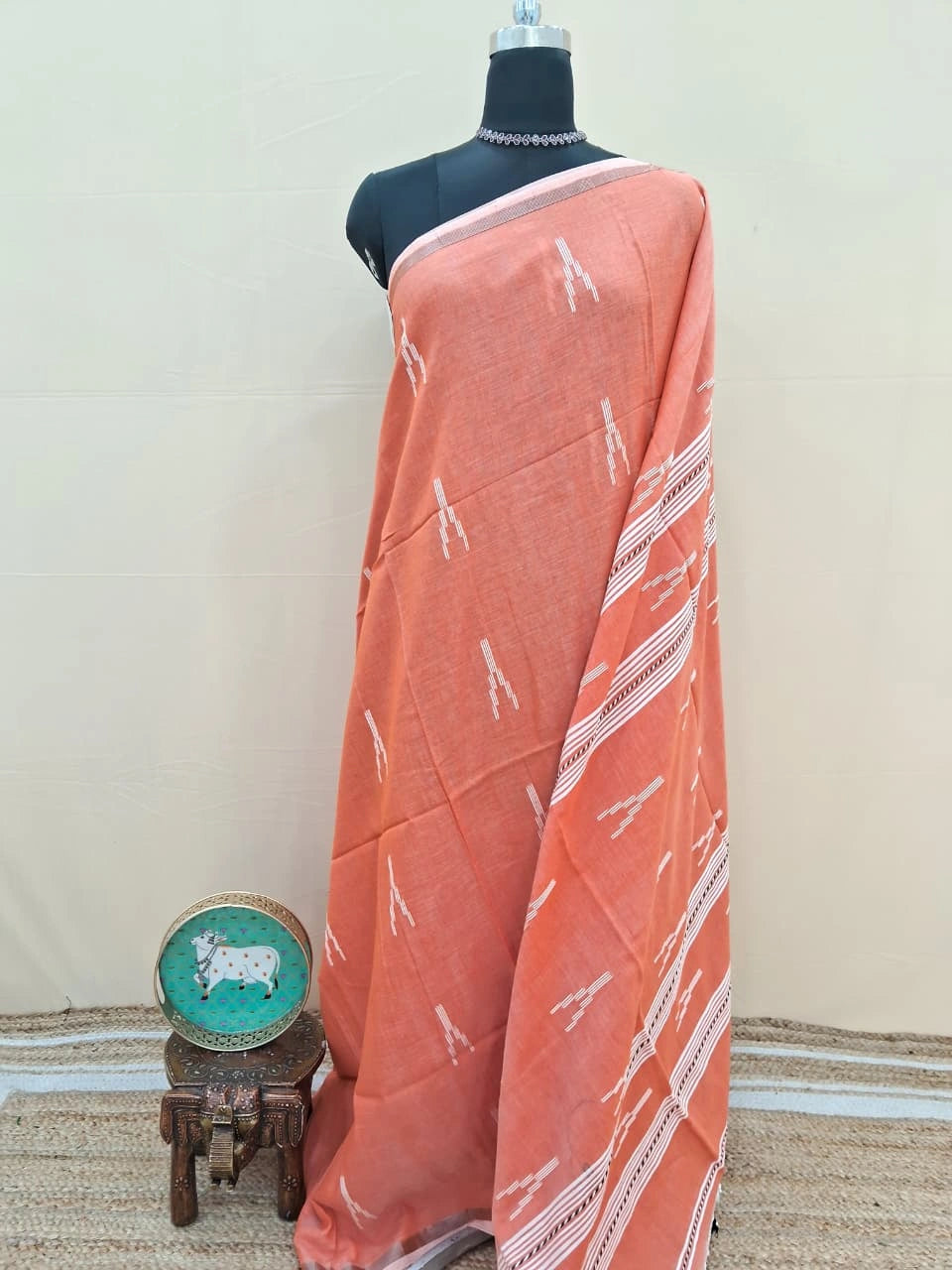 Orange Khadhi Cotton Saree 