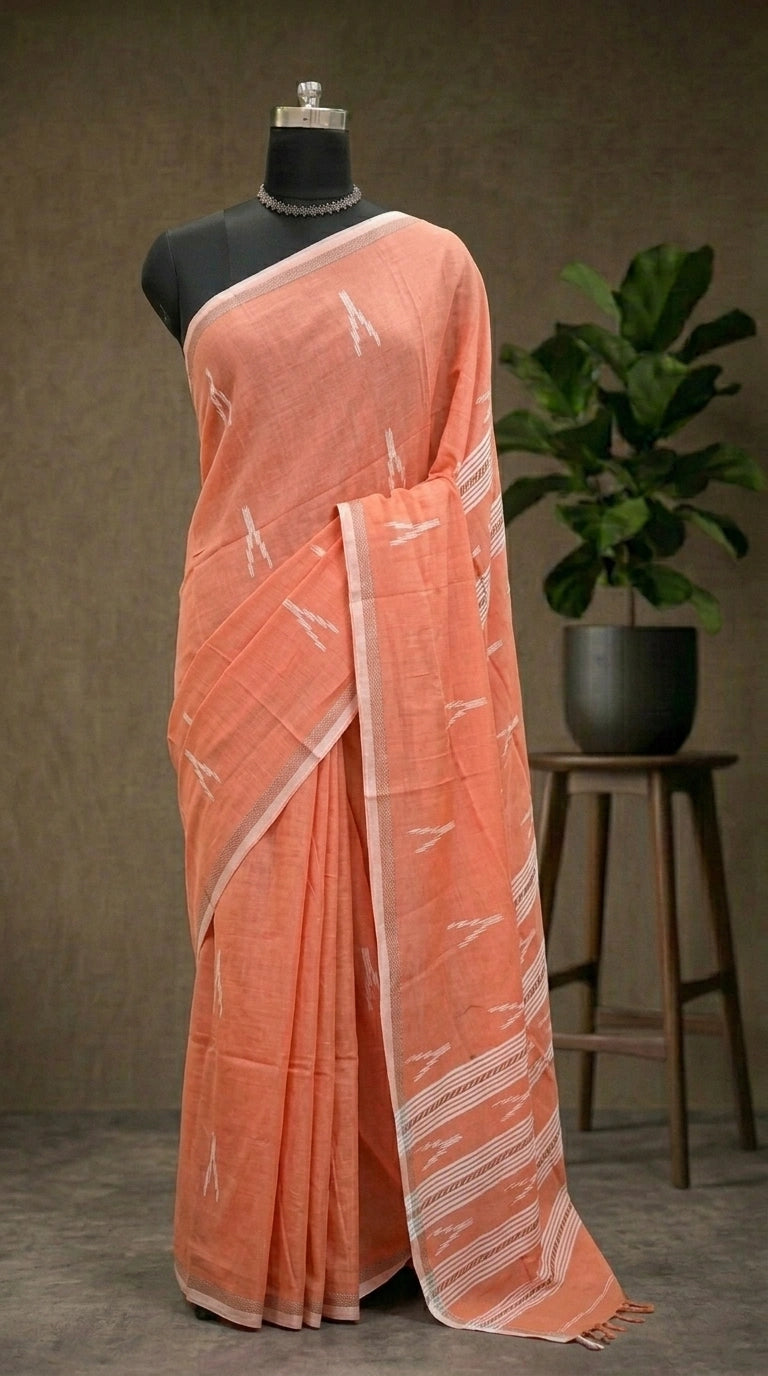 Orange Khadhi Cotton Saree 