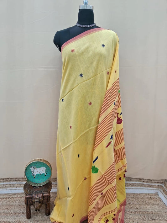 Pale Yellow Khadhi Cotton Saree