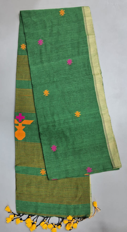 Bottle Green Khadhi Cotton Saree