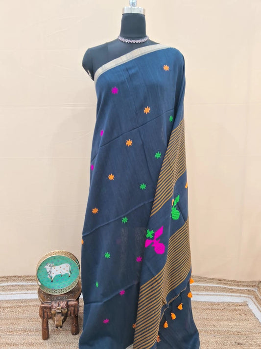 Dark Blue Khadhi Cotton Saree 