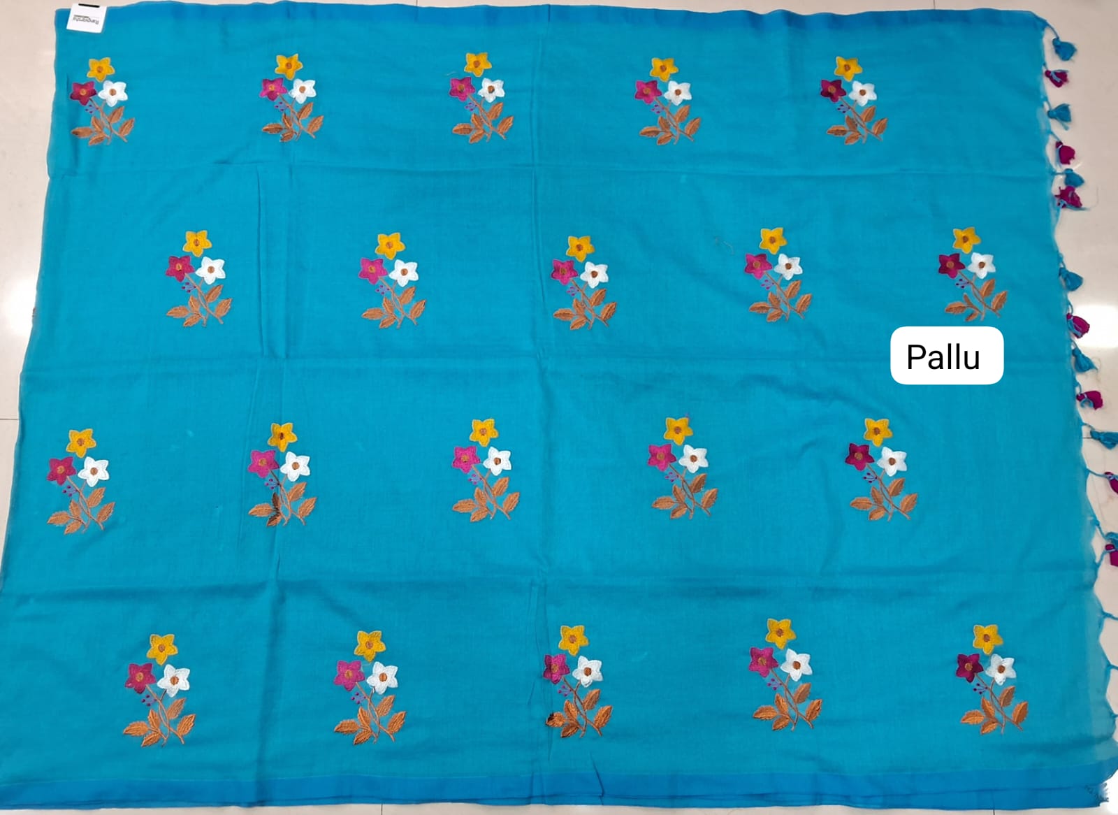 Caribbean Blue Khadhi Cotton Saree pallu