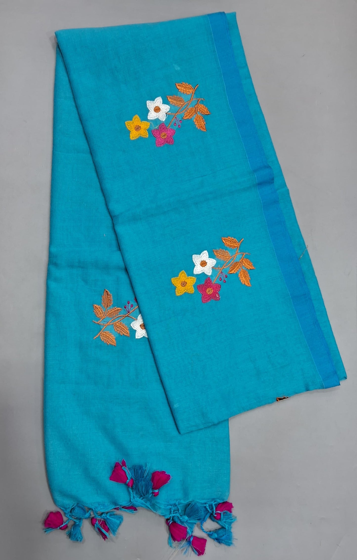 Caribbean Blue Khadhi Cotton Saree