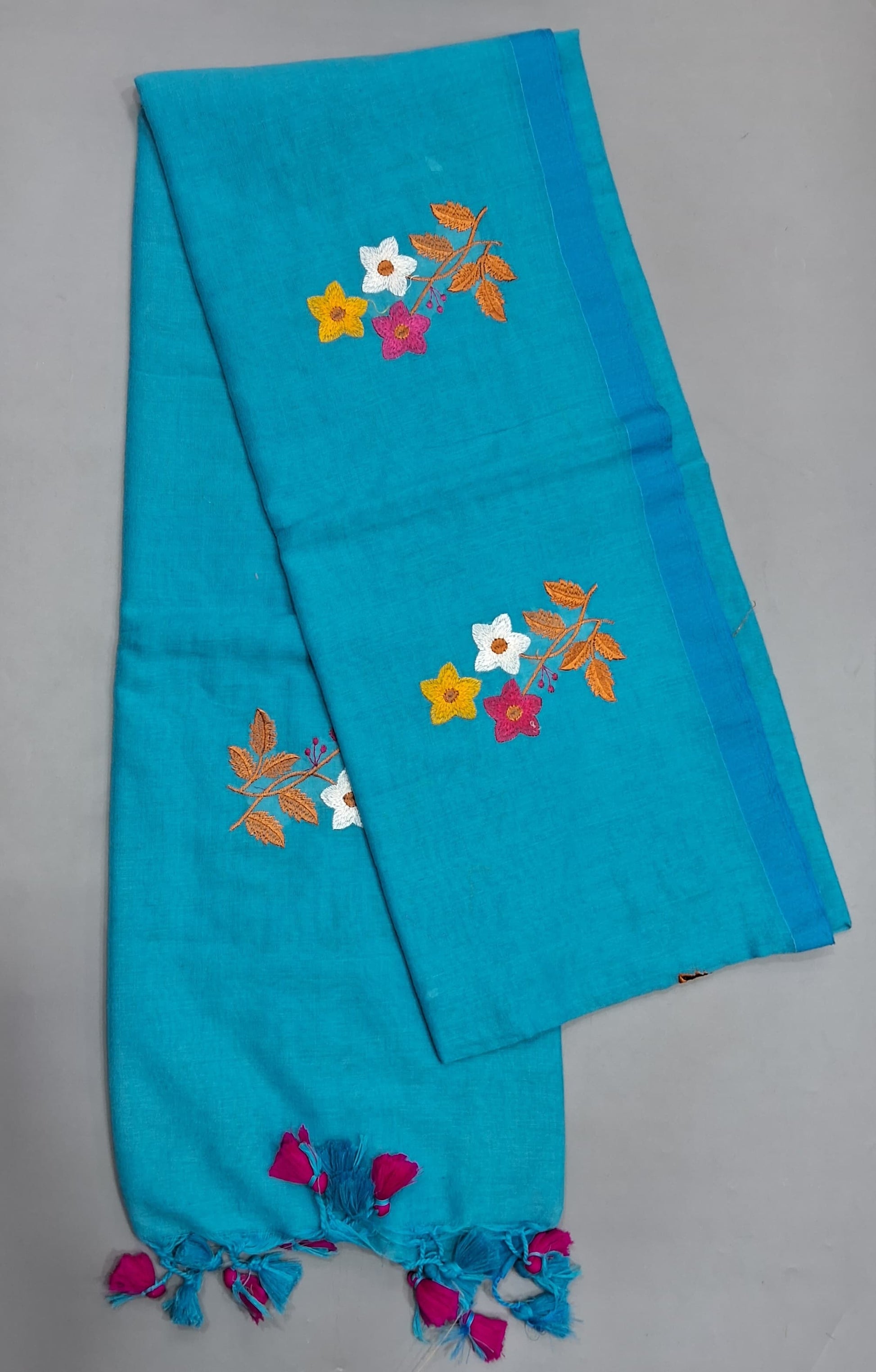 Caribbean Blue Khadhi Cotton Saree