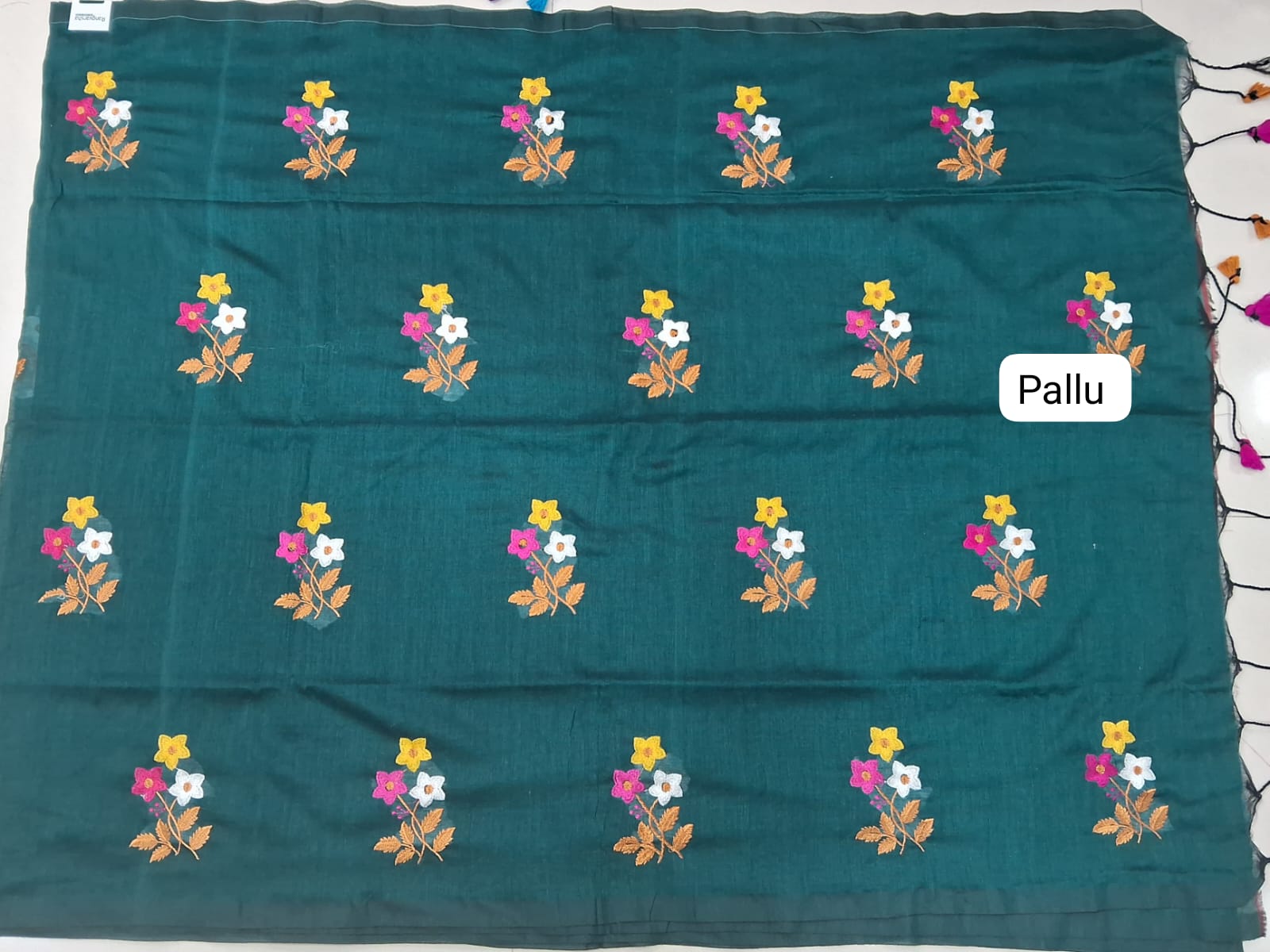 Bottle Green Khadhi Cotton Saree pallu
