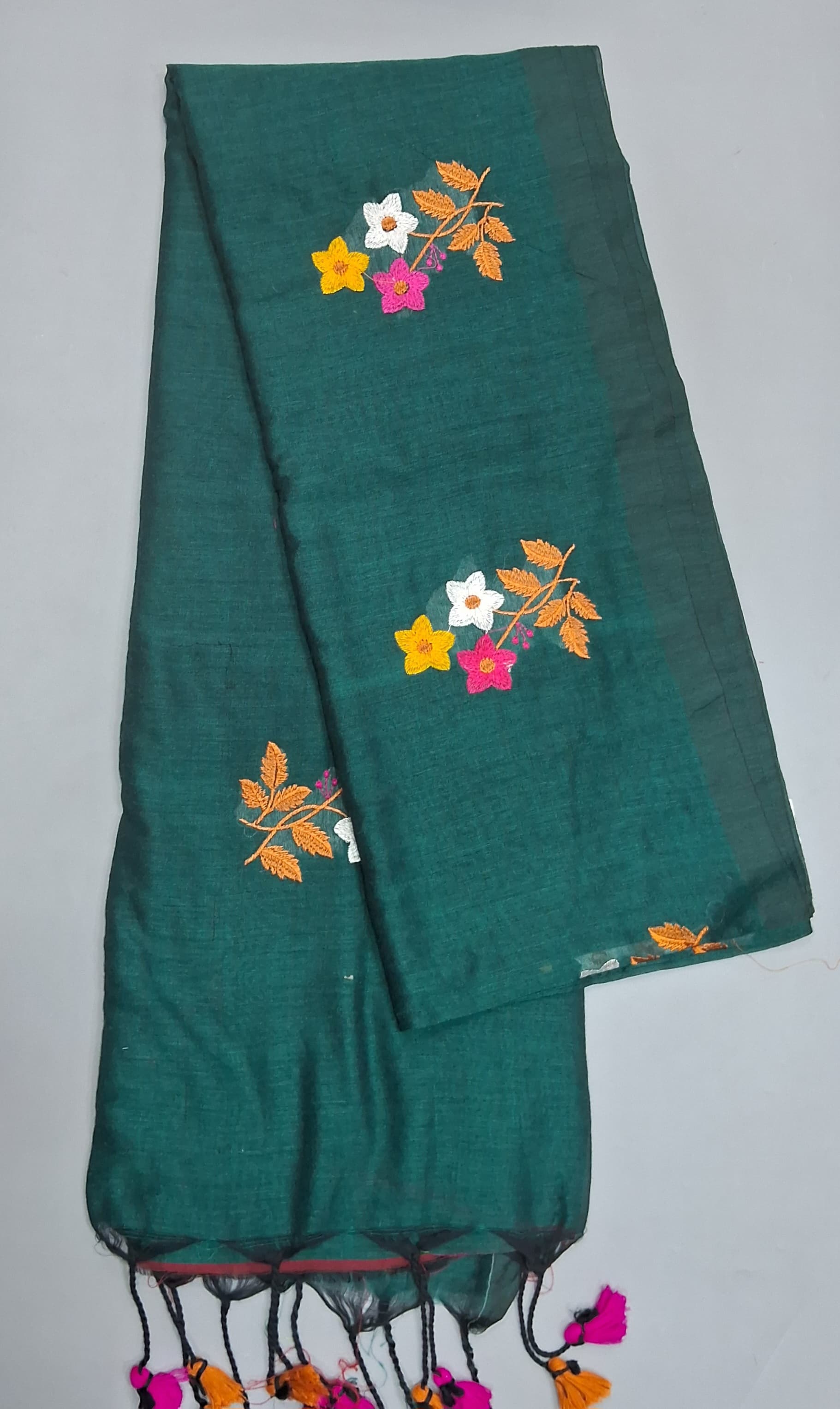 Bottle Green Khadhi Cotton Saree