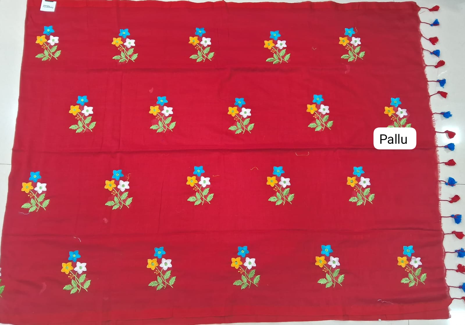 Candy Red Khadhi Cotton Saree pallu