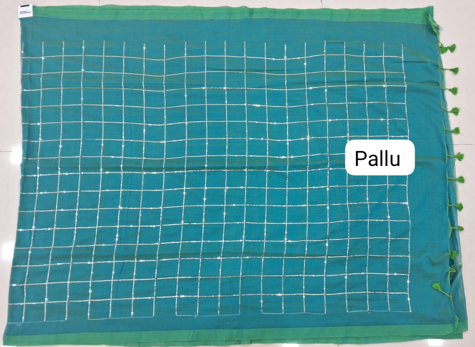 Teal Blue Khadhi Cotton Saree pallu