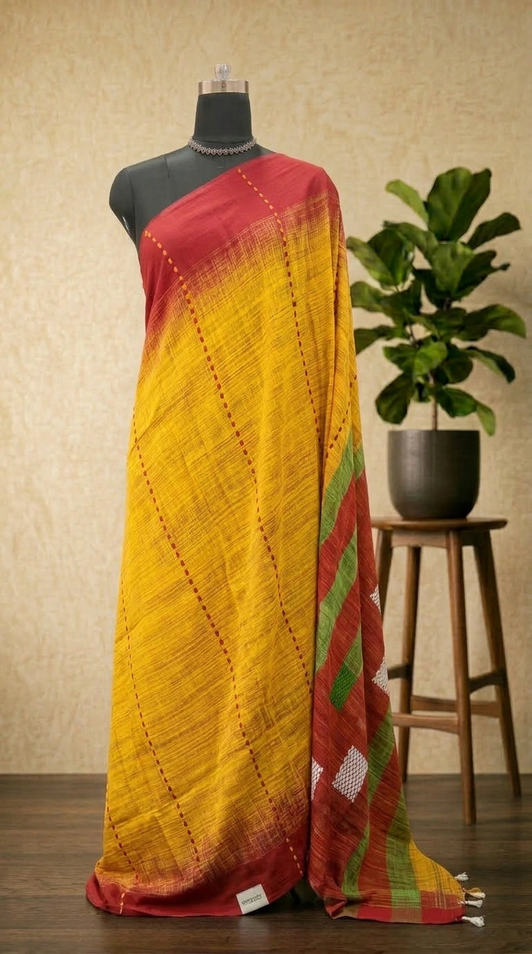 Yellow and maroon shaded Khadhi Cotton Sarees