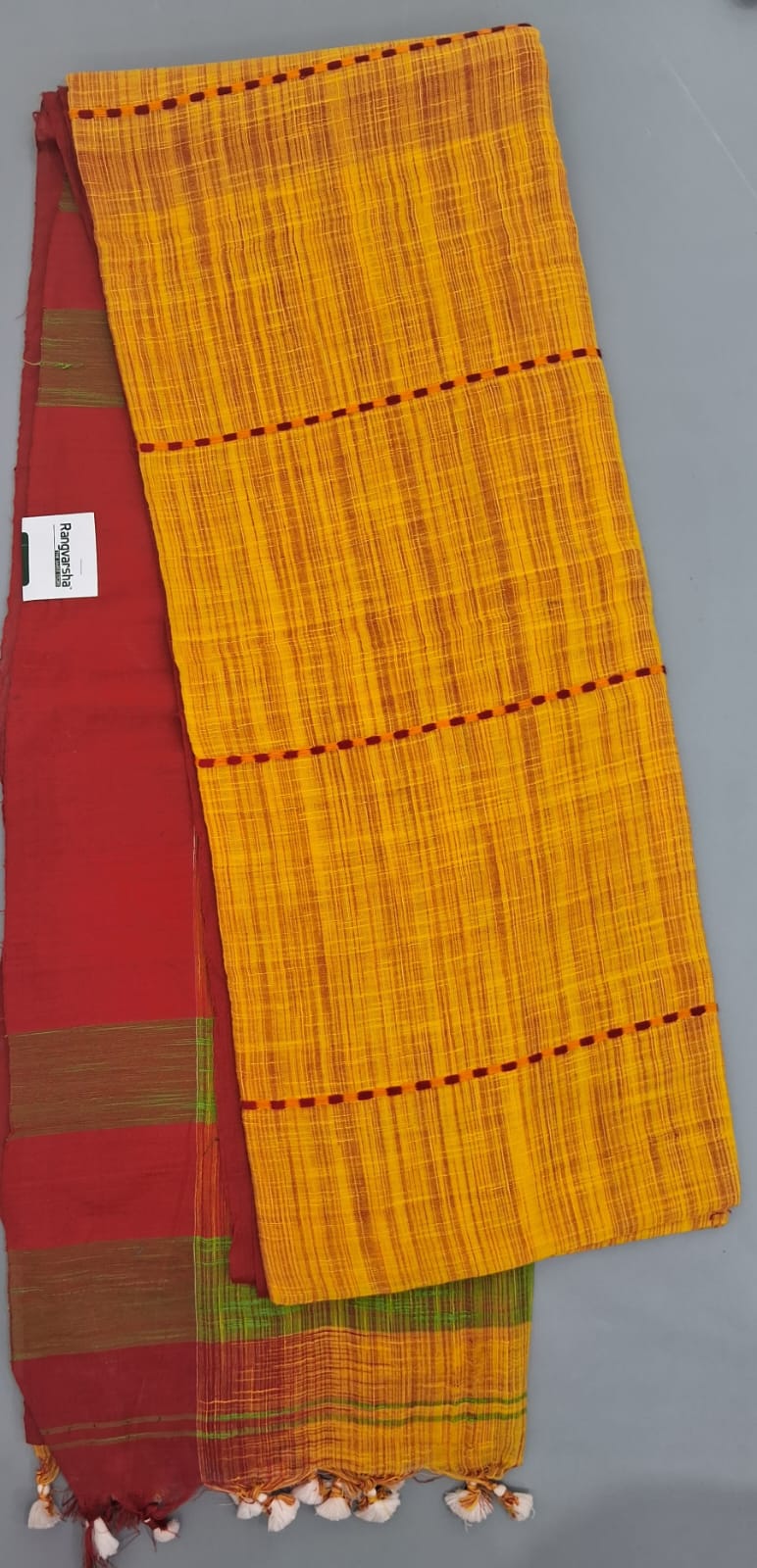 Yellow and maroon shaded Khadhi Cotton Saree