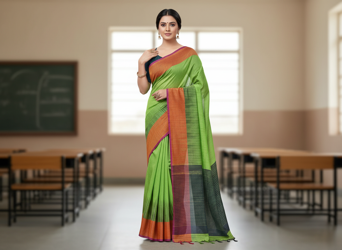 Bright Green Khadhi Cotton Saree