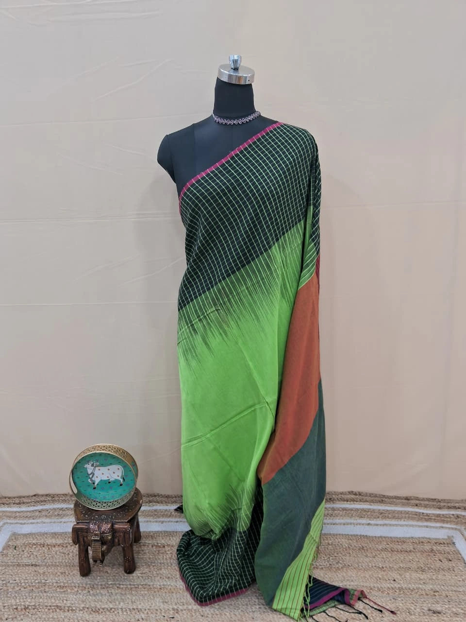 Bright Green Khadhi Cotton Saree