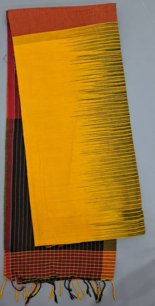 Yellow Khadhi Cotton Saree