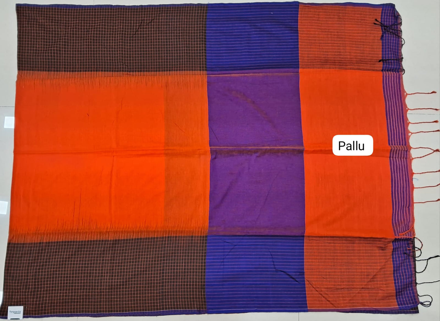 Orange Khadhi Cotton Saree pallu