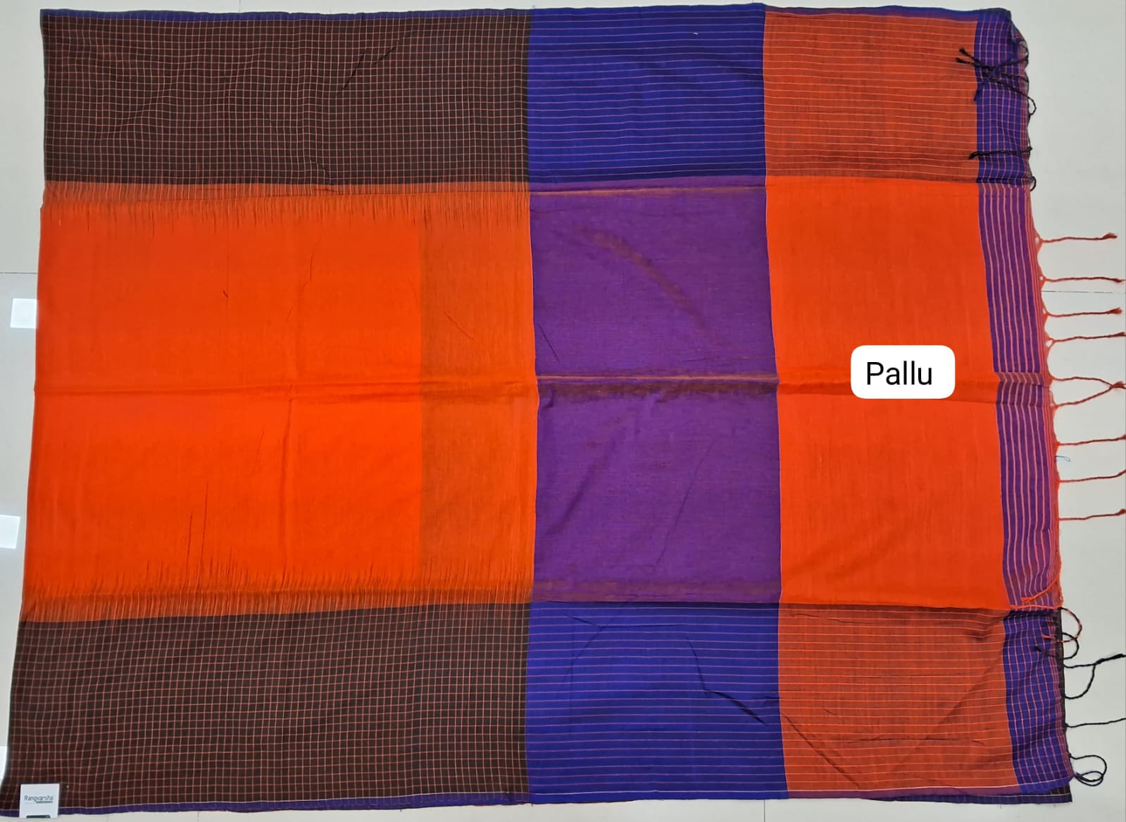 Orange Khadhi Cotton Saree pallu