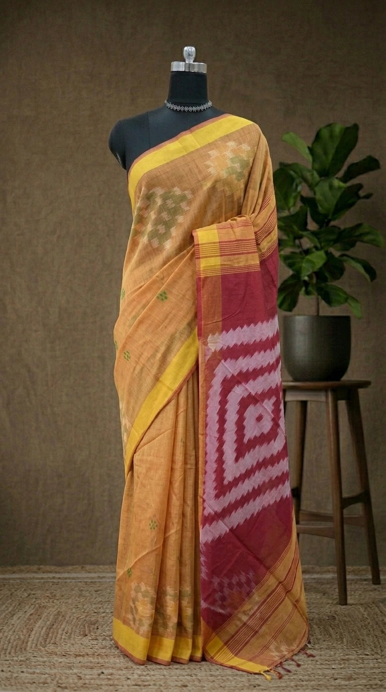 Muted Orange Khadhi Cotton Saree