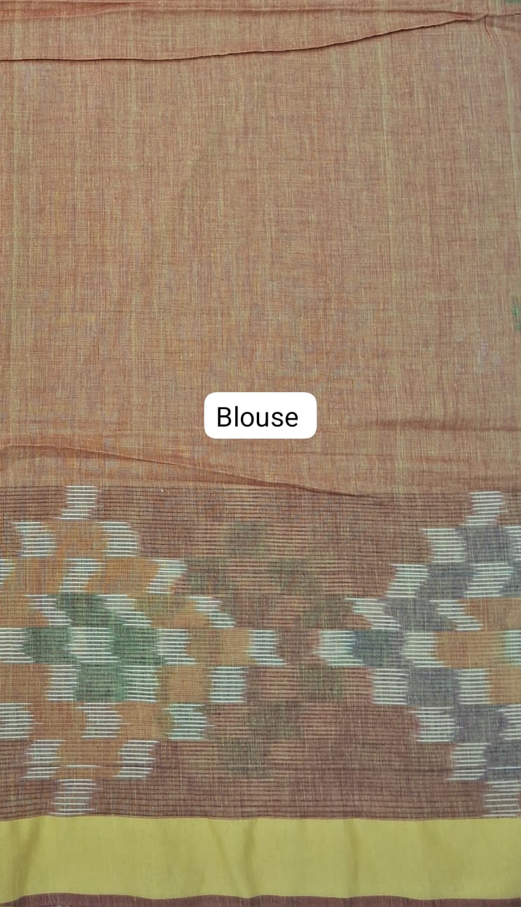 Muted Orange Khadhi Cotton Saree blouse