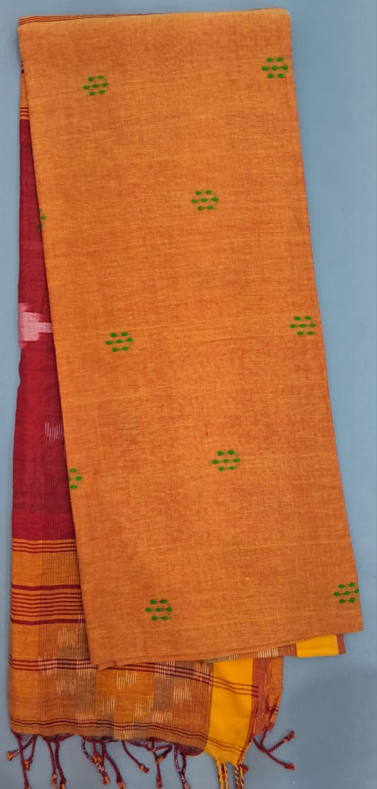 Muted Orange Khadhi Cotton Saree