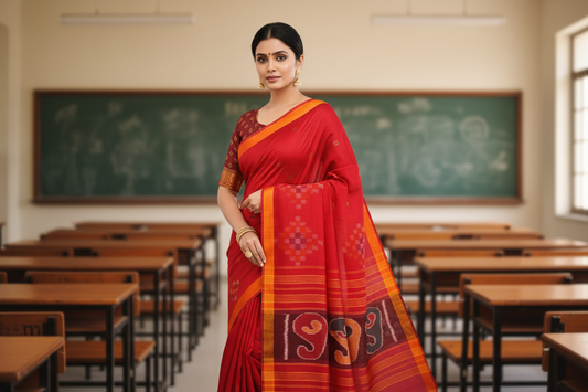 Candy Red Khadhi Cotton Saree