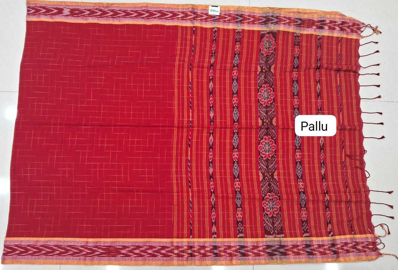 Candy Red Khadhi Cotton Saree pallu