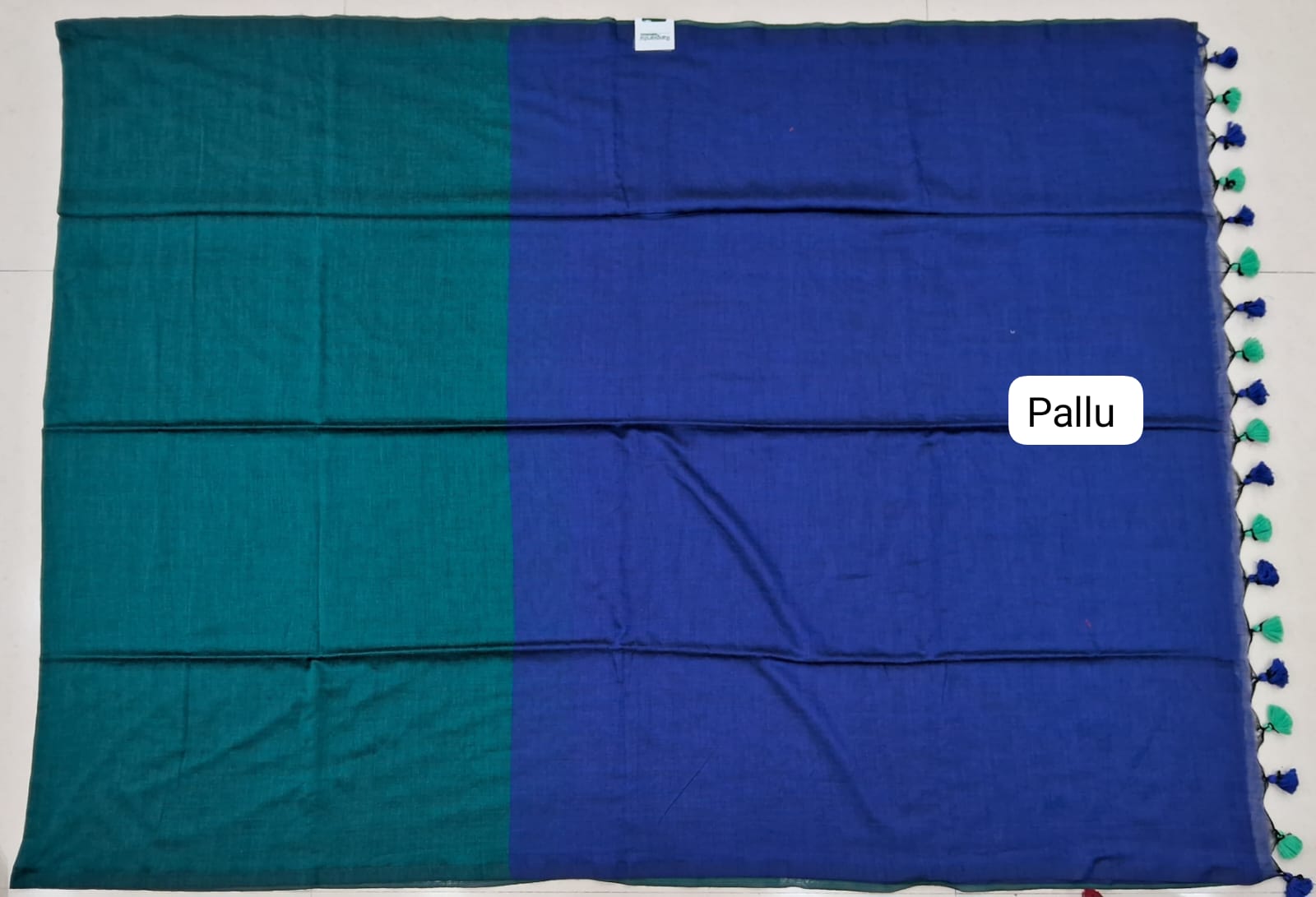 Teal Blue Khadhi cotton Saree pallu