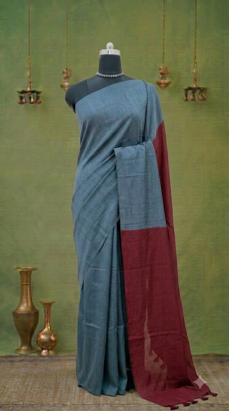 Stone Grey Khadhi cotton Saree