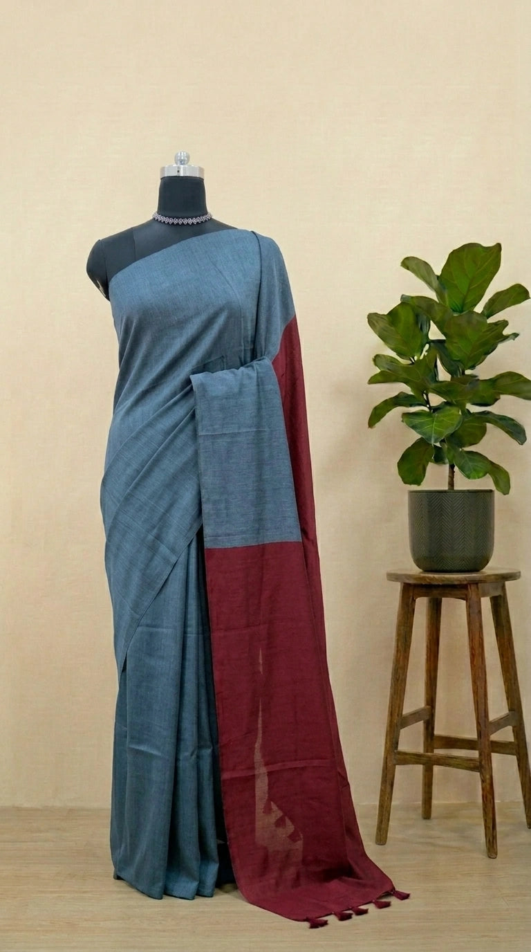 Stone Grey Khadhi cotton Saree