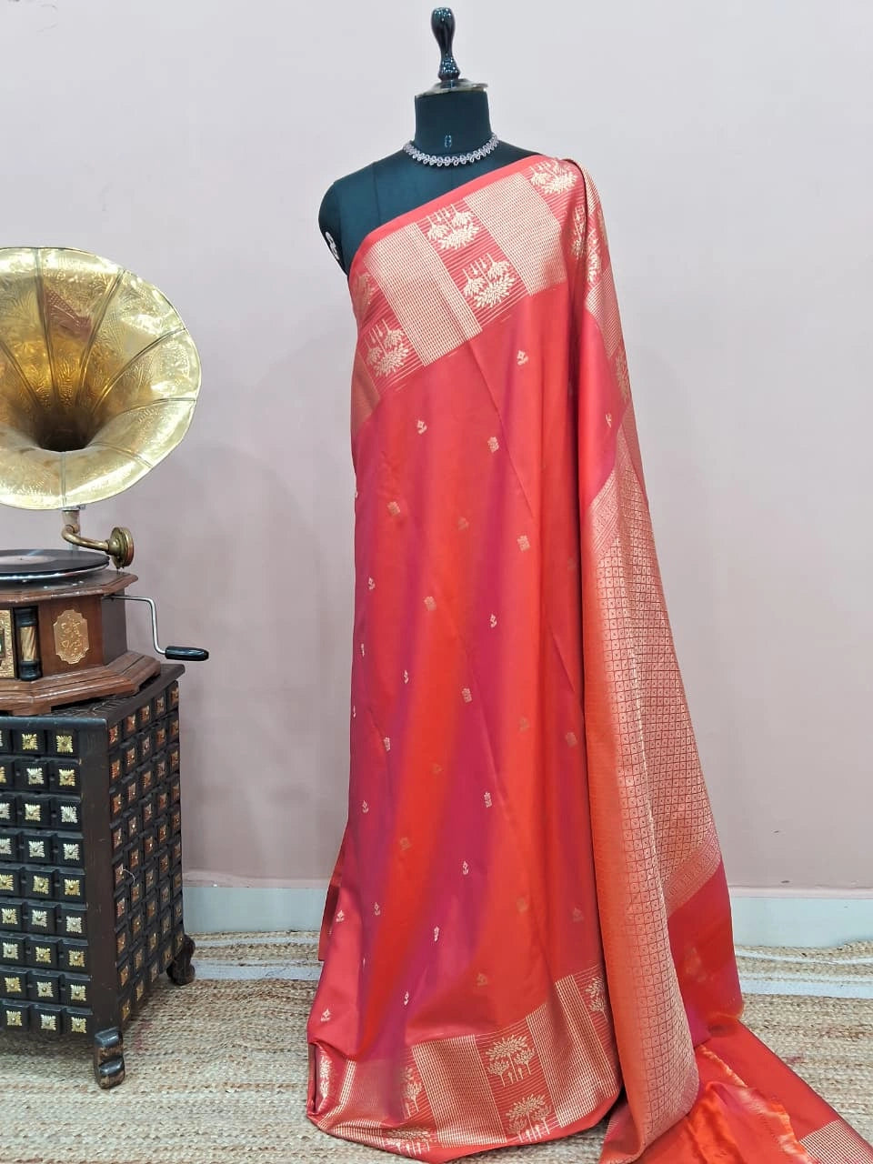 Dark Peach Kanchi Soft Silk Saree