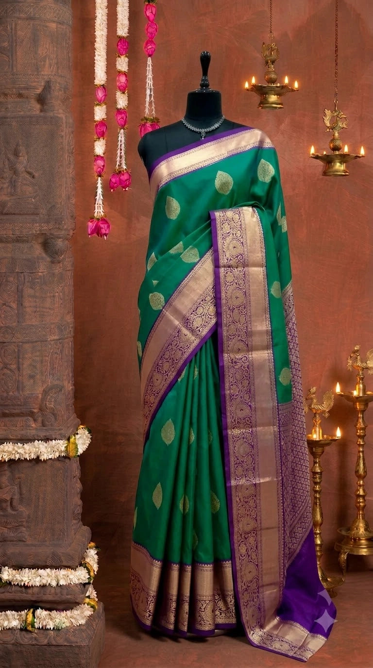 Seafoam Green Kanchi Soft Silk Saree