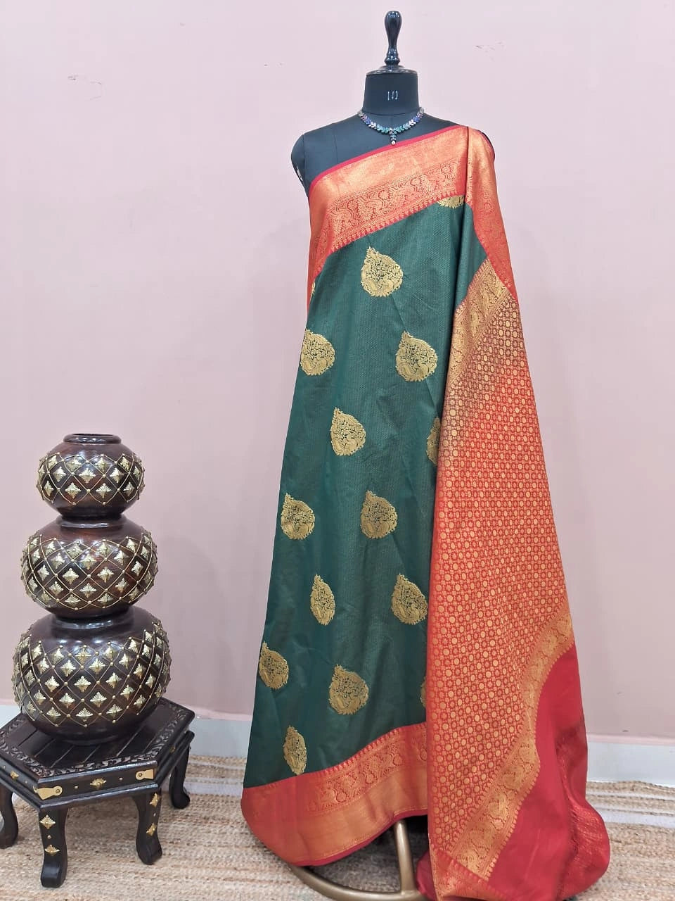 Bottle Green Kanchi Soft Silk Saree