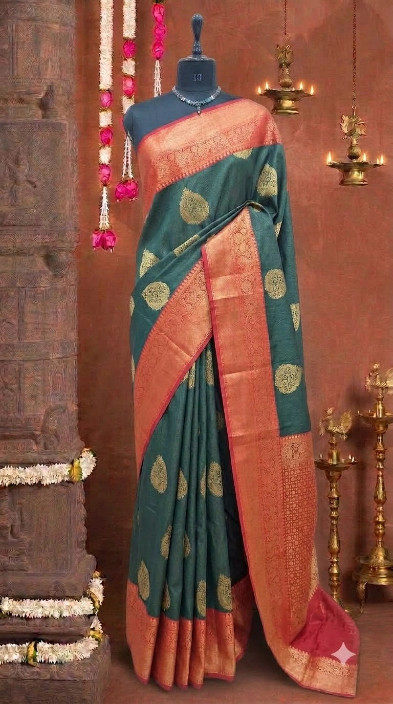 Bottle Green Kanchi Soft Silk Saree