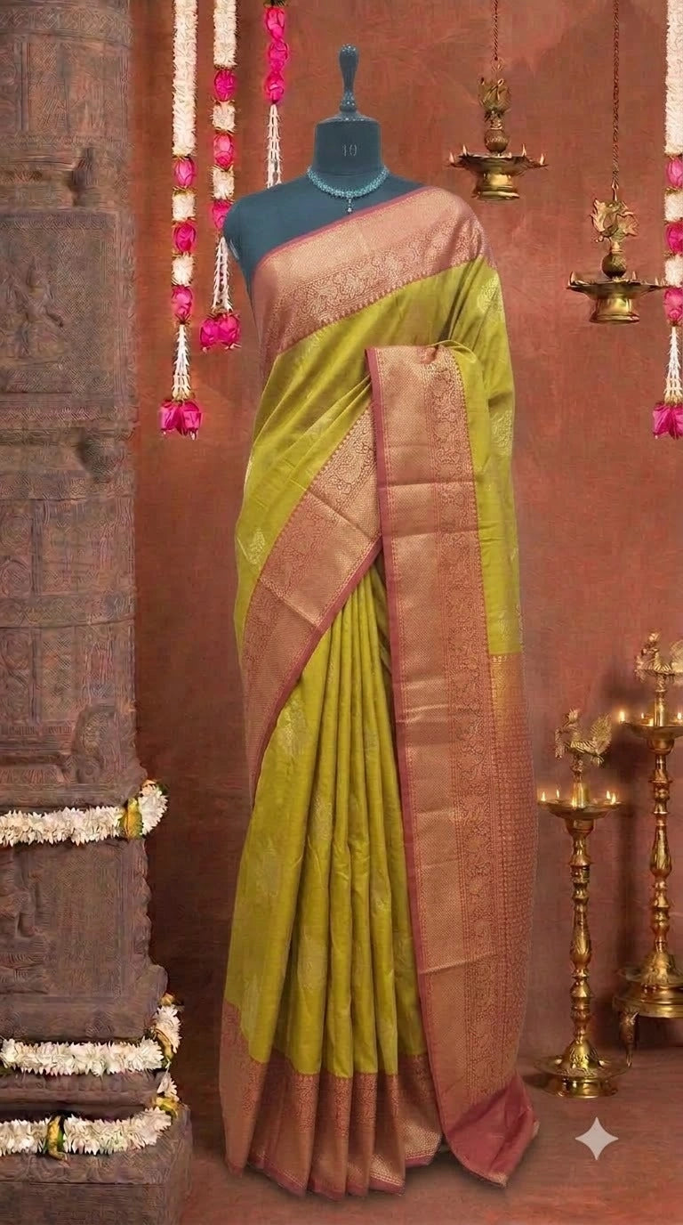 Lime Green Kanchi Soft Silk Saree