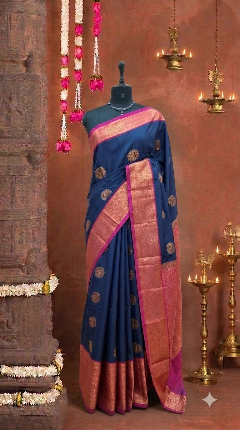Navy Blue Kanchi Soft Silk Saree