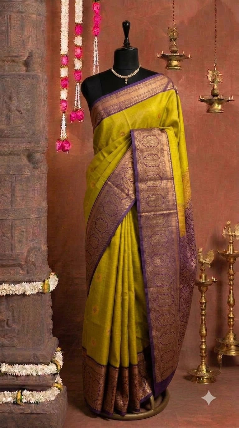 Lime Yellow Kanchi Soft Silk Saree