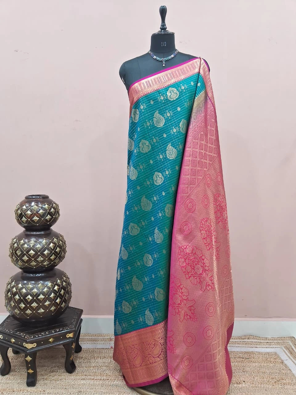 Teal Green Kanchi Soft Silk Saree