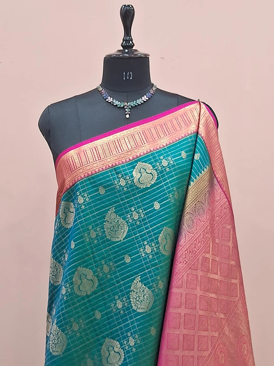 Teal Green Kanchi Soft Silk Saree 1