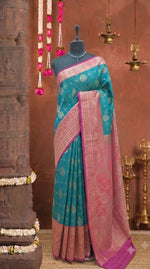 Teal Green Kanchi Soft Silk Saree